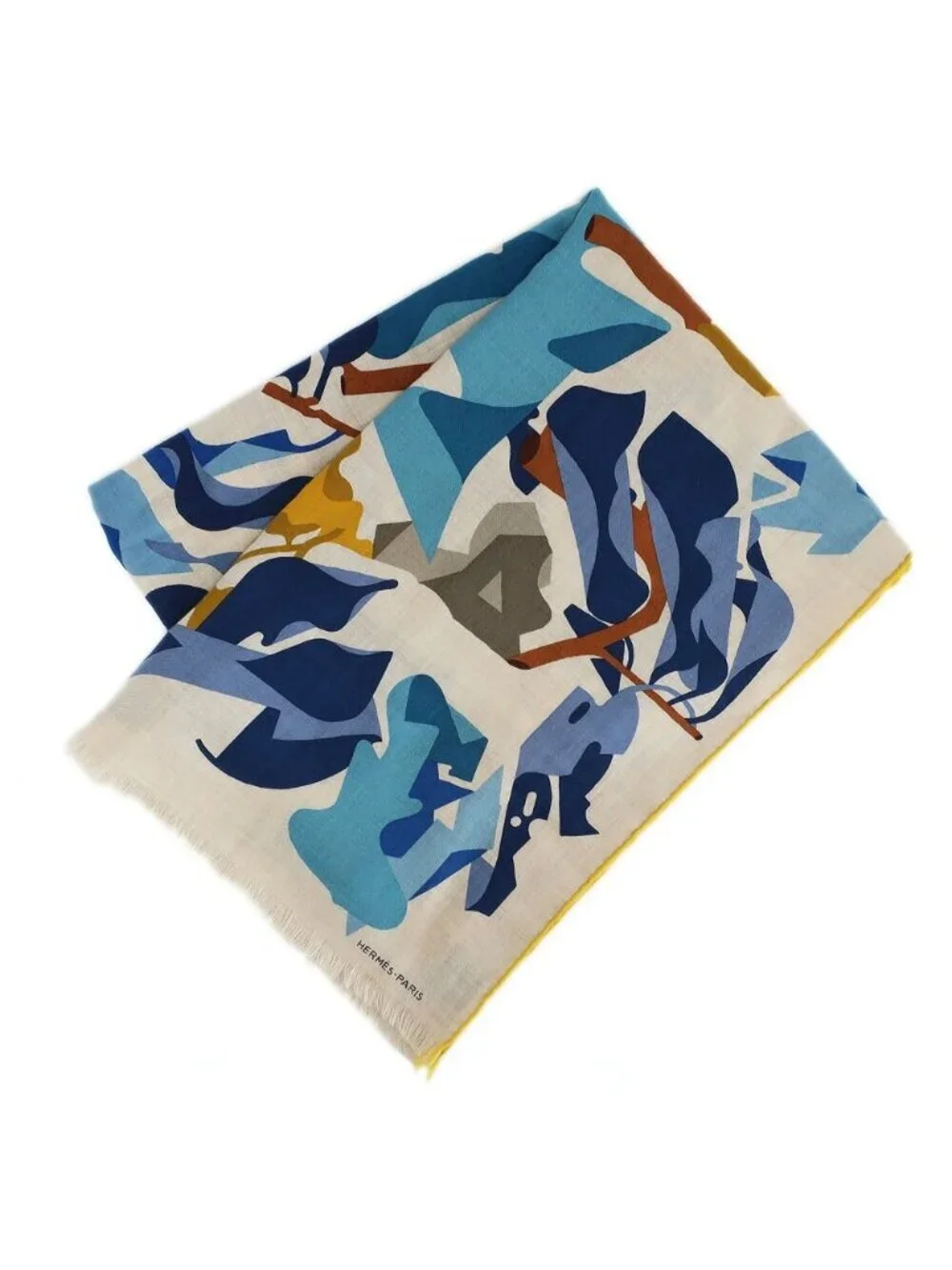 Hermes Heaven Shawl Beige Multicolor Cashmere Silk Scarf